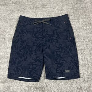 SAXX Swim Trunks Hybrid Shorts Mens 30 Land To Sea 2N1 Blue Gray Floral Pockets